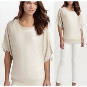 Eileen‎ Fisher Beige Superfine Linen Knit Round Neck Tunic Top Sz LARGE beachy
